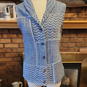 Chaps Denim Brand Knit Vest Size Large Chevron Wclectic Grandpa Cotton Blend